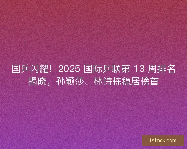 国乒闪耀！2025 国际乒联第 13 周排名揭晓，孙颖莎、林诗栋稳居榜首