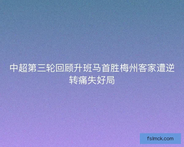 中超第三轮回顾升班马首胜梅州客家遭逆转痛失好局