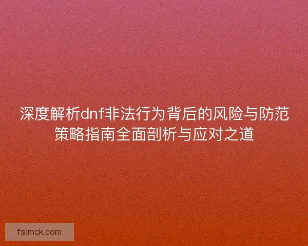深度解析dnf非法行为背后的风险与防范策略指南全面剖析与应对之道